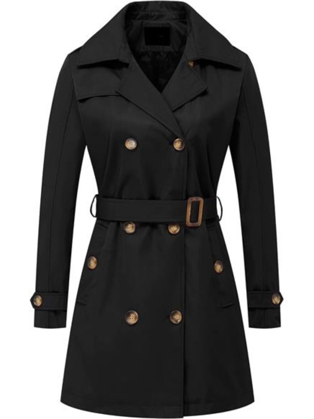 Women's Double Breasted Trench Coats Mid-Length Belted Overcoat Long